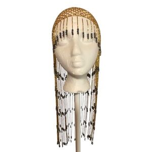 Vintage Beaded‎ Headpiece Belly Dance Costume Cleopatra Veil Hair Gold Wig Cap